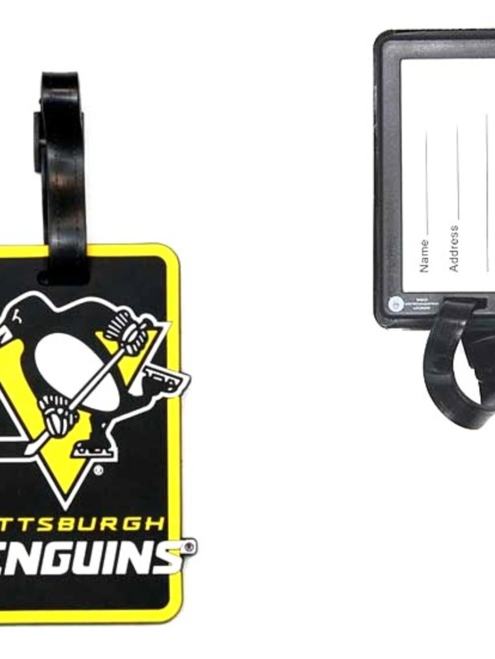 Pittsburgh Penguins Rubber Luggage Bag Tag I.D. Holder Black NHL Licensed